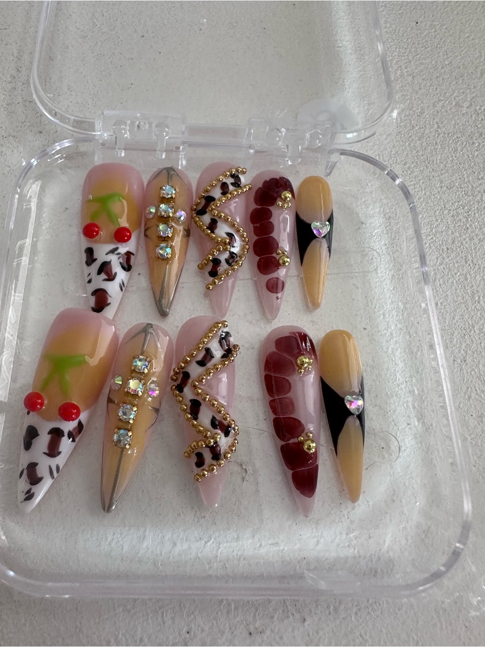 Designer Vibe Stiletto Press-On Nails with Rhinestones & Charms